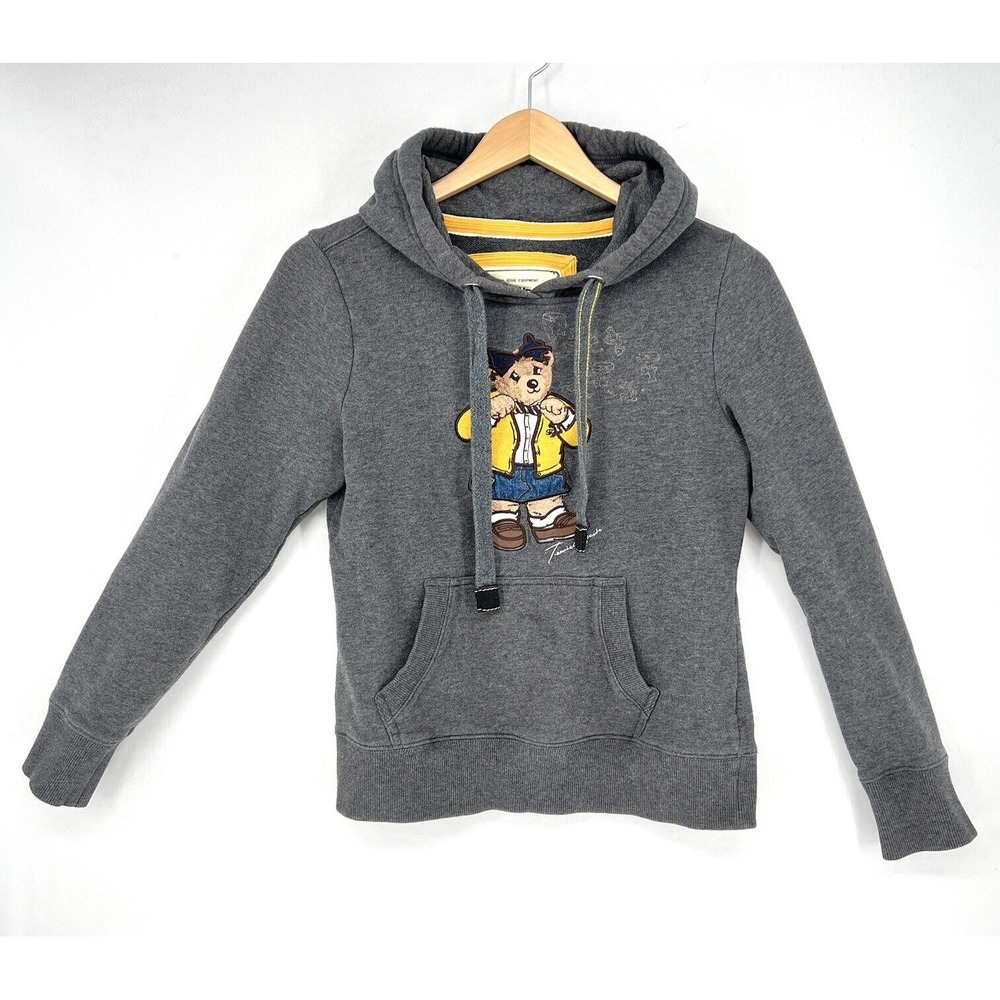 Teenie Weenie Hoodie Sweatshirt Top Size S Gray Embroidered Bear Long‎ Sleeve